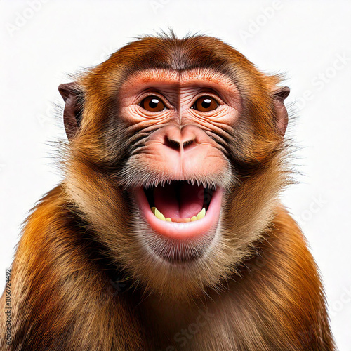 Macaque ape is smiling and happy