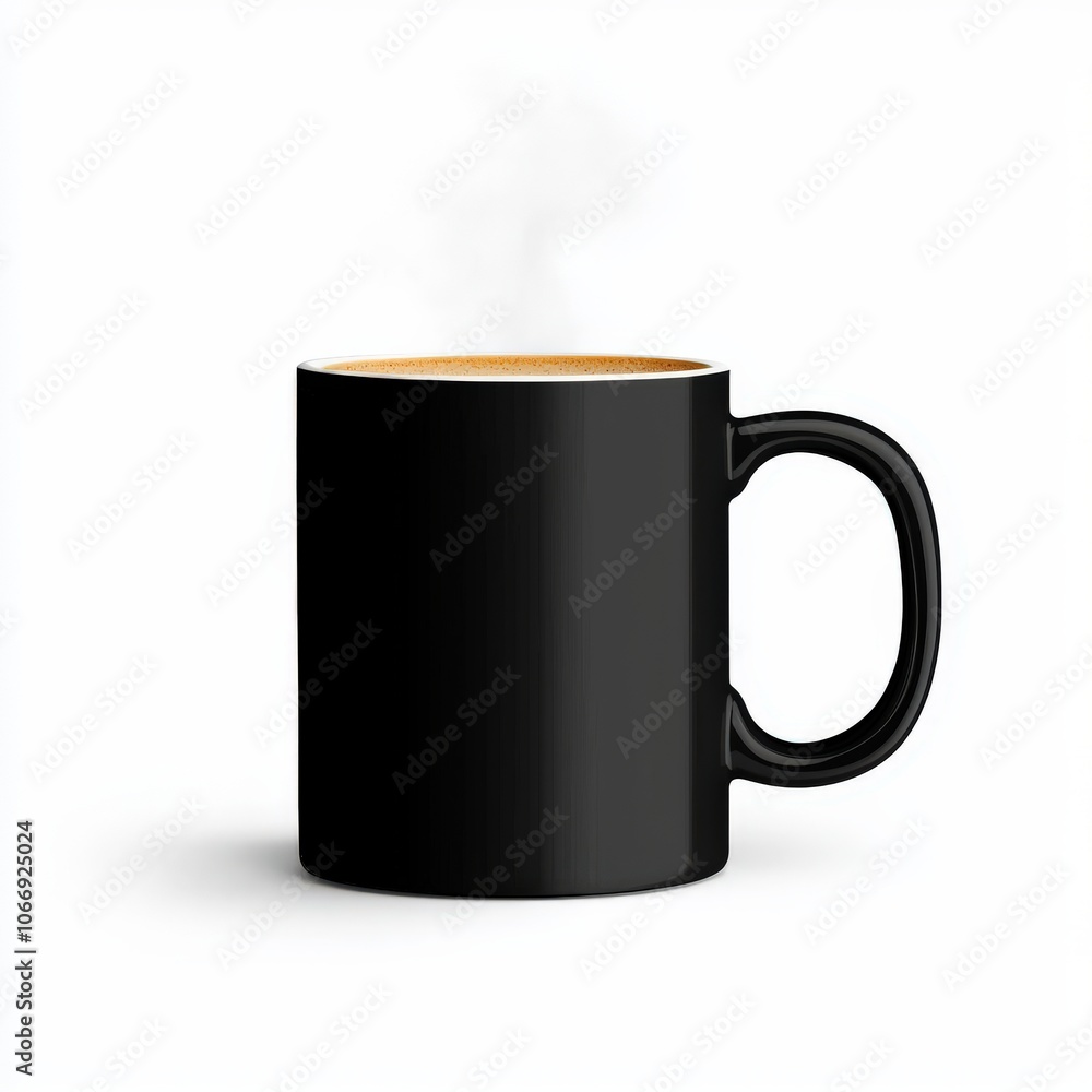 Black coffee mug with steam, isolated on white background. Black coffee mug with steam, isolated on white background.