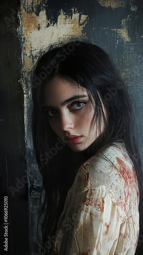 Intense Portrait of a Woman with Long Dark Hair