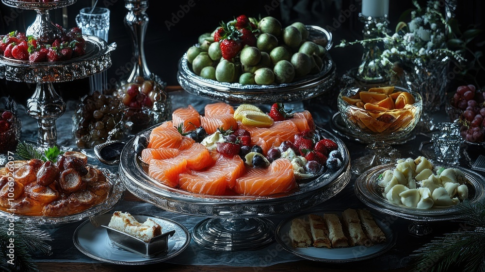 Elegant Display of Fresh Seafood and Fruits
