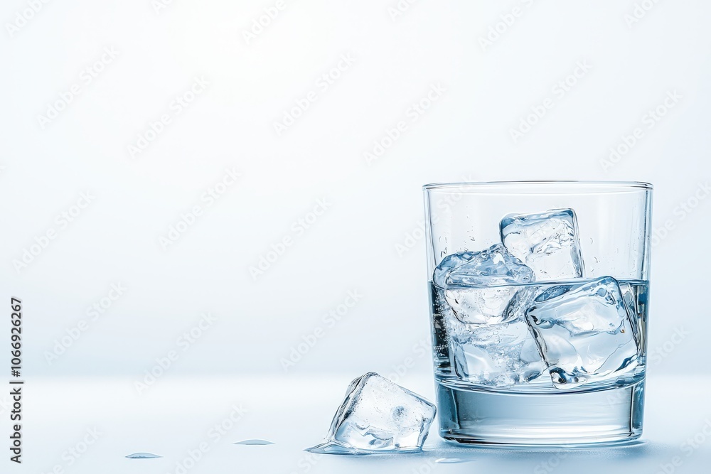 Clear glass with ice cubes on light background, perfect for refreshing beverage concepts. Clear glass with ice cubes on light background, perfect for refreshing beverage concepts.