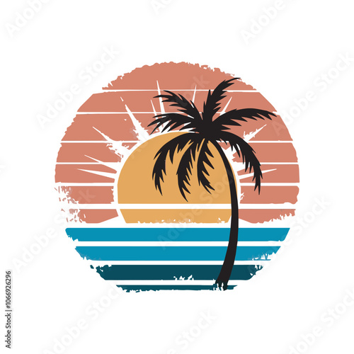 A retro style t-shirt design  silhouette  palm tree vector illustration