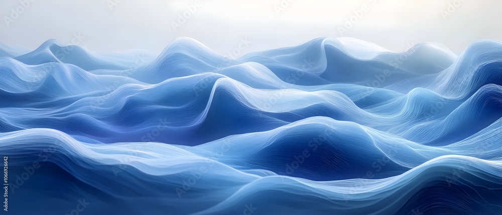 Obraz premium An abstract representation of ocean waves in various shades of blue, creating a serene and calming atmosphere that evokes feelings of tranquility and depth.