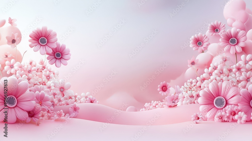 A playful pink background filled with whimsical flower illustrations, perfect for children's products or lighthearted branding. A playful pink background filled with whimsical flower illustrations, perfect for children's products or lighthearted branding.