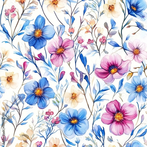 Watercolor floral seamless pattern print hand painting with abstract flowers and plants, design texture. Tileable Seamless pattern watercolor floral pattern for textile, stationery, wedding deisgn