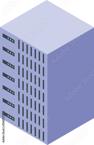 Server rack processing and storing website data in modern data center, isometric projection