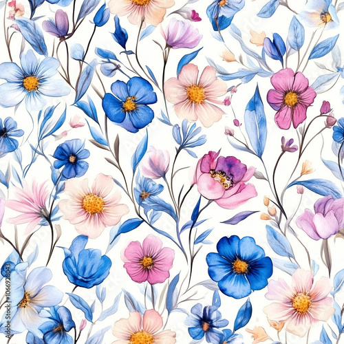 Wallpaper Mural Watercolor floral seamless pattern print hand painting with abstract flowers and plants, design texture. Tileable Seamless pattern watercolor floral pattern for textile, stationery, wedding deisgn Torontodigital.ca