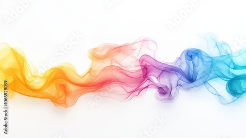 Colorful smooth wave of smoke on a white isolated background.