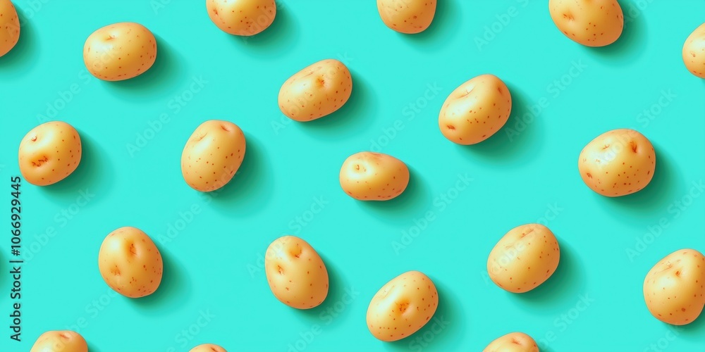 A pattern of potatoes on a blue background A pattern of potatoes on a blue background