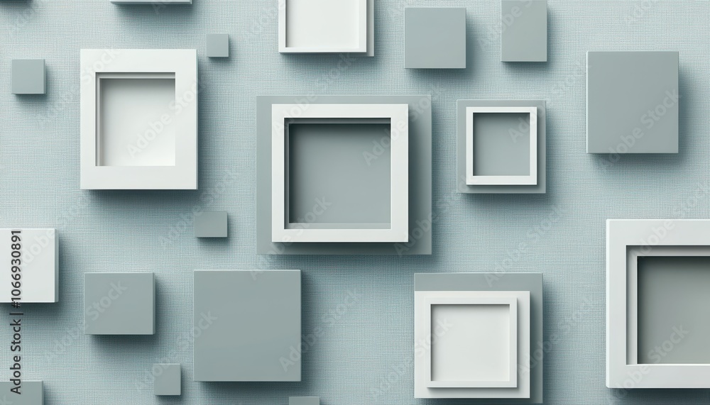 Abstract tech banner featuring grey and white glossy squares on a textured background Abstract tech banner featuring grey and white glossy squares on a textured background