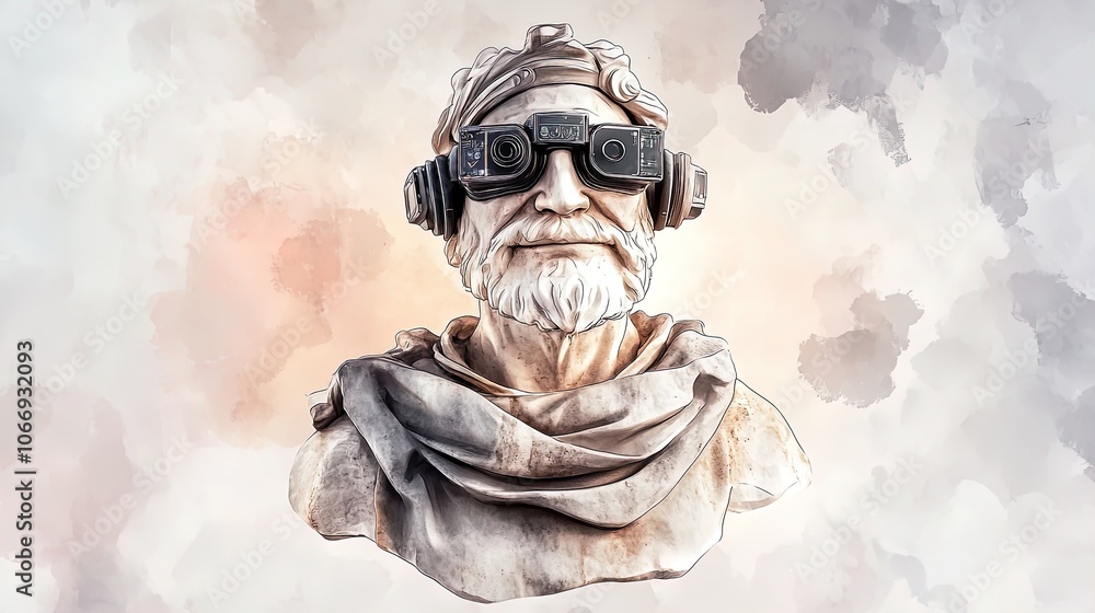 Modern Wisdom: White Marble Bust of an Ancient Philosopher in Electronic Glasses - Perfect for Unique Home Decor or Sports Interior Posters Modern Wisdom: White Marble Bust of an Ancient Philosopher in Electronic Glasses - Perfect for Unique Home Decor or Sports Interior Posters