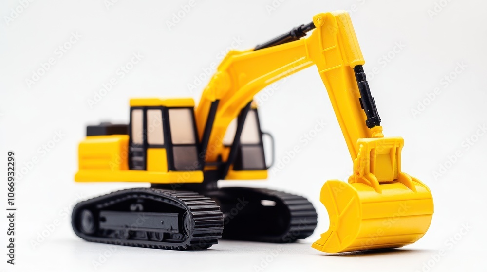 Yellow Excavator Toy on White Background Yellow Excavator Toy on White Background