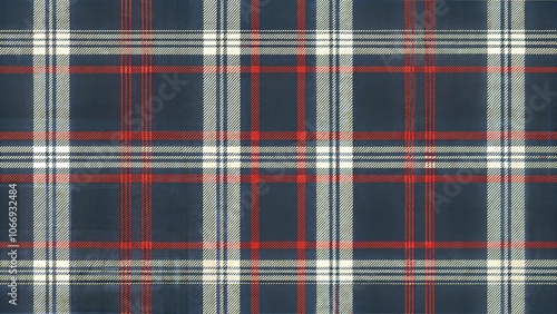 Classic tartan plaid pattern in dark blue, red, and white for fabric design, background