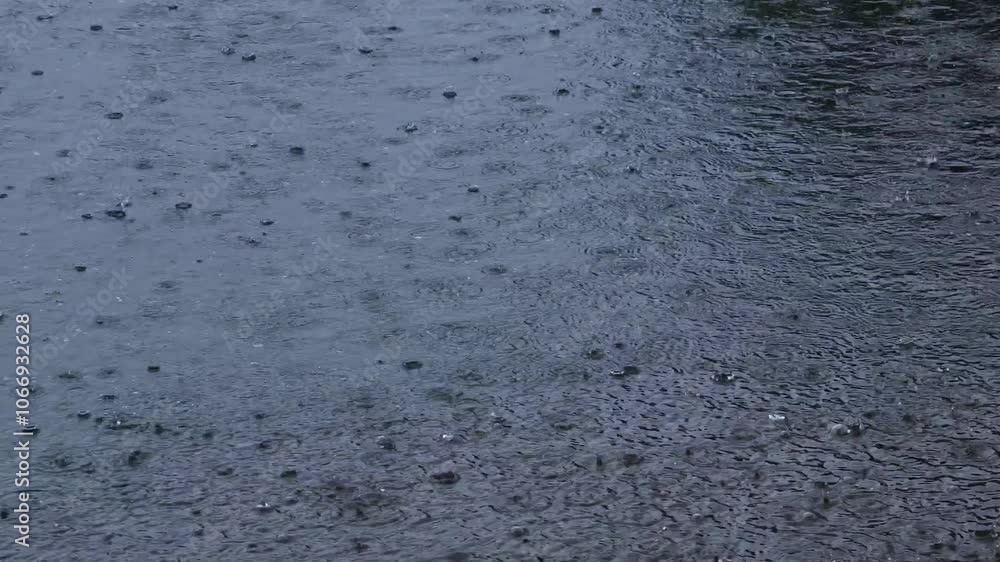 Rainwater falls onto the cement floor. Rainwater inundates roads Rainwater falls onto the cement floor. Rainwater inundates roads