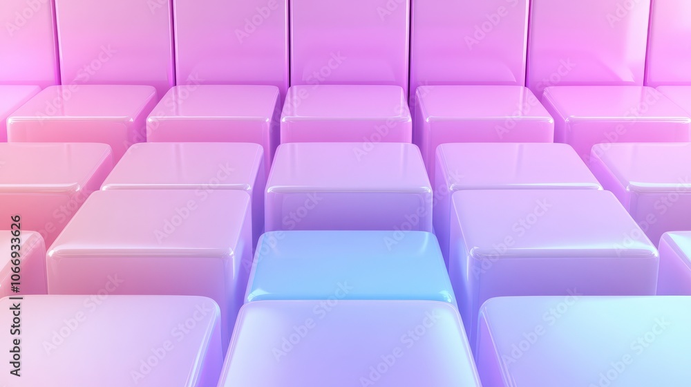 A row of pink cubes with a blue square in the middle A row of pink cubes with a blue square in the middle