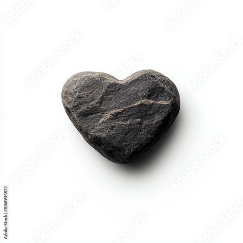 Heart-shaped stone on a white isolated background, symbolizing love and connection. photo