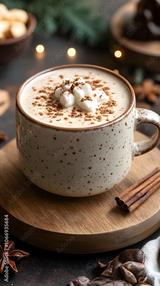Warm cup of cocoa with marshmallows and cinnamon, perfect for cozy winter evenings. Warm cup of cocoa with marshmallows and cinnamon, perfect for cozy winter evenings.
