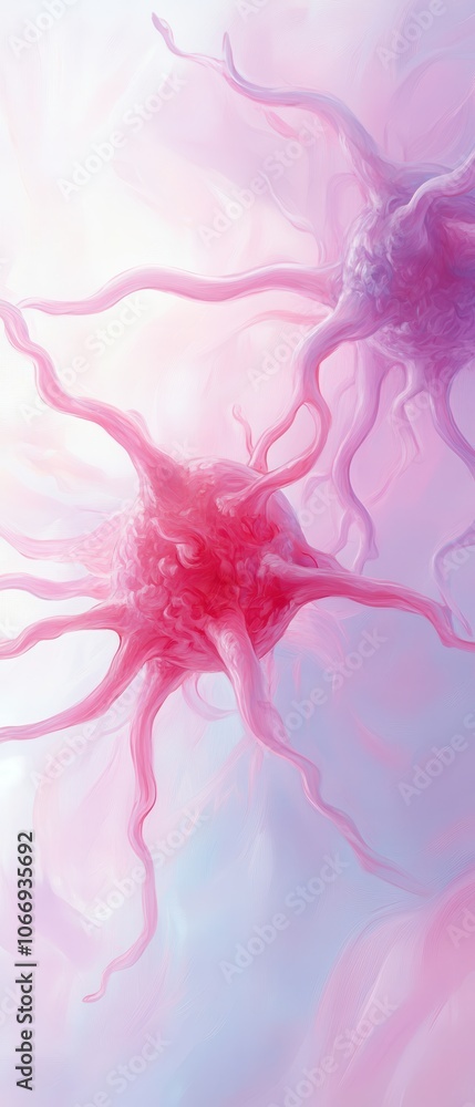Fototapeta premium Pink and purple cells with long tentacles