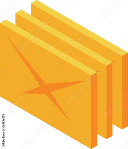 Isometric vector illustration represents receiving multiple letters, emphasizing communication and correspondence