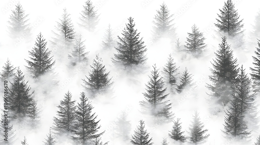 Misty Pine Tree Forest Seamless Winter Pattern Misty Pine Tree Forest Seamless Winter Pattern