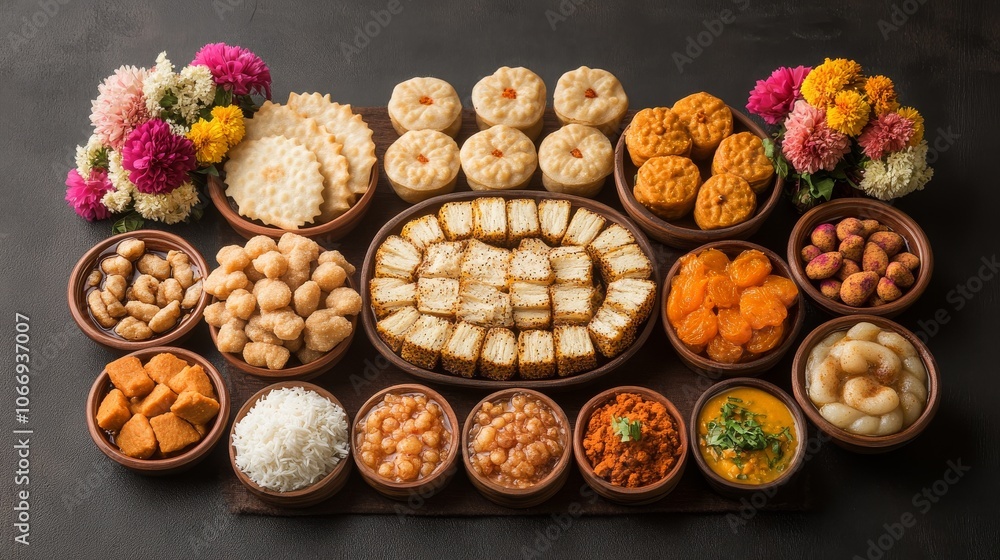 Traditional Indian Sweets and Snacks Arranged for Festive Celebration Traditional Indian Sweets and Snacks Arranged for Festive Celebration