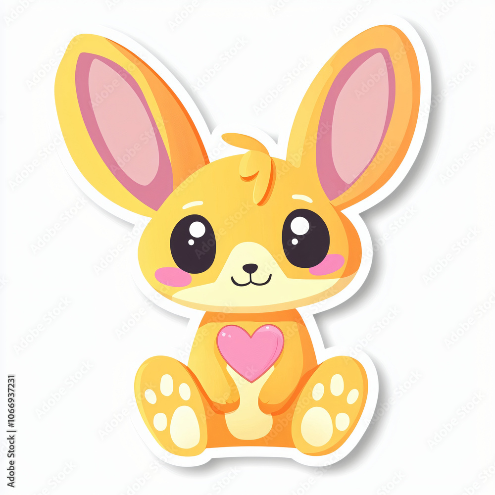 flat cutout vector sticker of kawaii puppy dog with floppy ears and heart nose, isolated on white background flat cutout vector sticker of kawaii puppy dog with floppy ears and heart nose, isolated on white background
