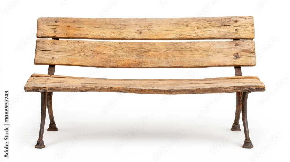 Rustic wooden bench, perfect for gardens or parks, on a white isolated background. Rustic wooden bench, perfect for gardens or parks, on a white isolated background.