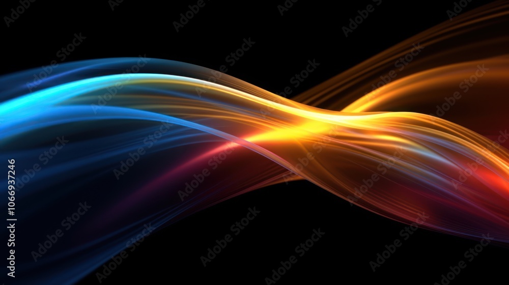 Naklejka premium Abstract Art: Flowing Lines of Blue and Orange Light