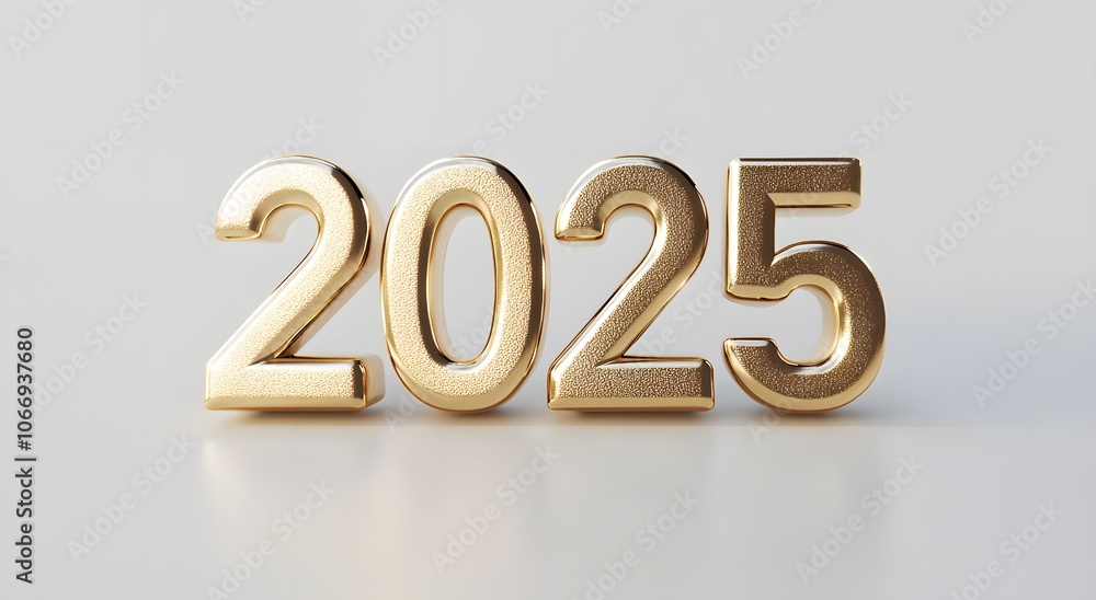 Golden 3D Numerals Representing the Year 2025 Golden 3D Numerals Representing the Year 2025