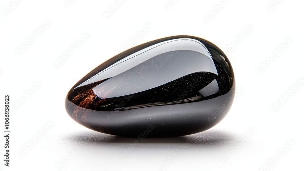 Smooth black stone with a polished surface, white isolated background. Smooth black stone with a polished surface, white isolated background.