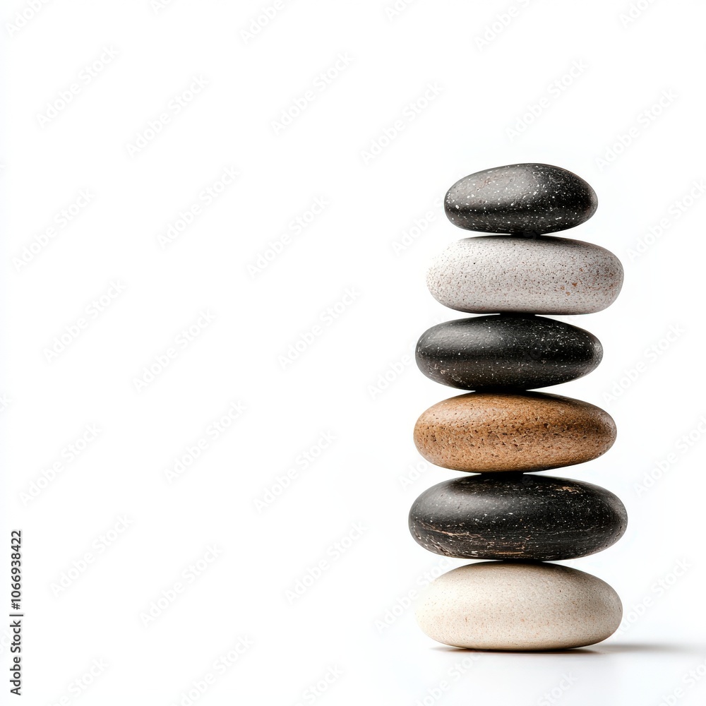 Stacked stones on a white background, symbolizing balance and harmony in wellness and mindfulness. Stacked stones on a white background, symbolizing balance and harmony in wellness and mindfulness.