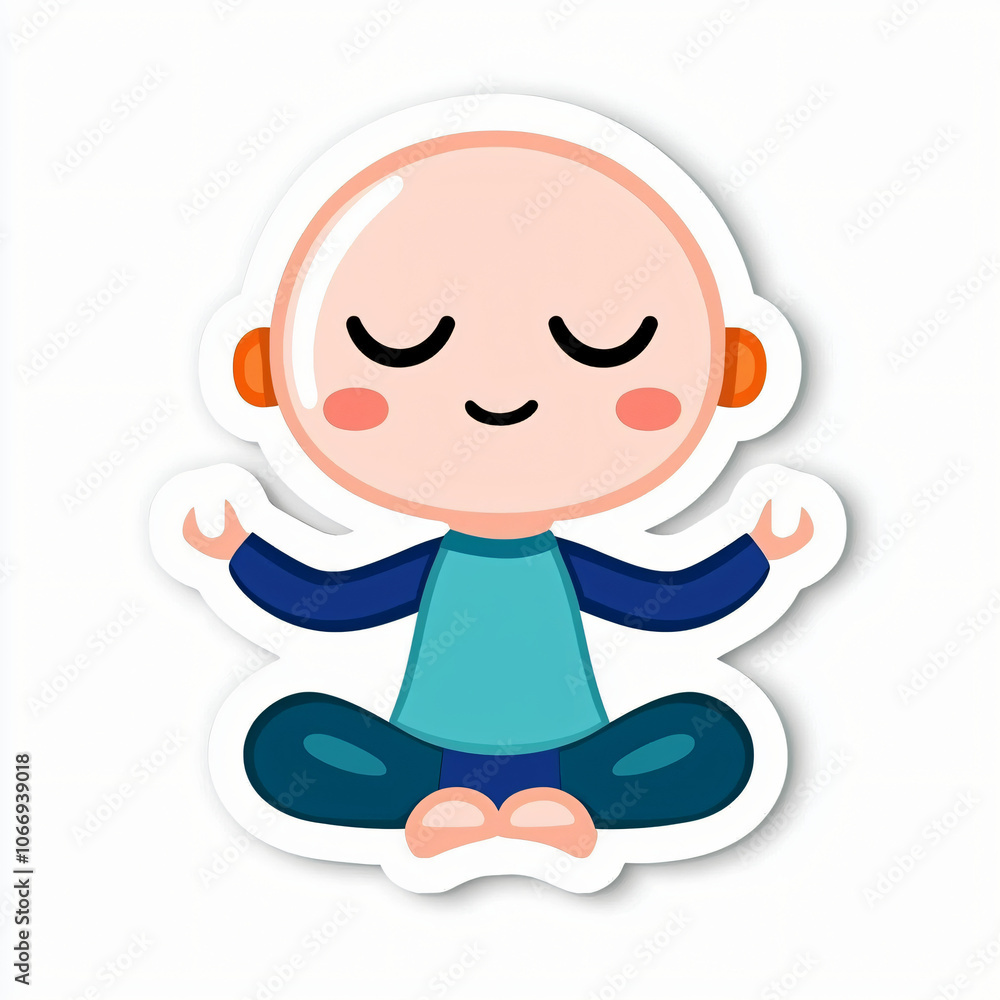 flat cutout vector sticker of meditative stick figure character for mindfulness and relaxation, isolated on white background flat cutout vector sticker of meditative stick figure character for mindfulness and relaxation, isolated on white background