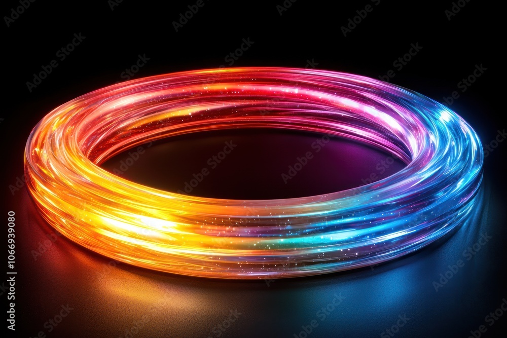 Glowing Neon Ring with Multicolored Light Streaks Glowing Neon Ring with Multicolored Light Streaks