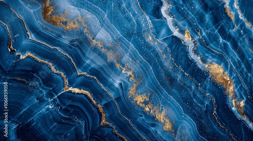 Blue and Gold Abstract Marble Texture Background