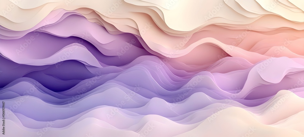 An abstract landscape of soft, flowing waves in pastel shades of pink, purple, and cream. The organic shapes evoke a serene and tranquil atmosphere. An abstract landscape of soft, flowing waves in pastel shades of pink, purple, and cream. The organic shapes evoke a serene and tranquil atmosphere.