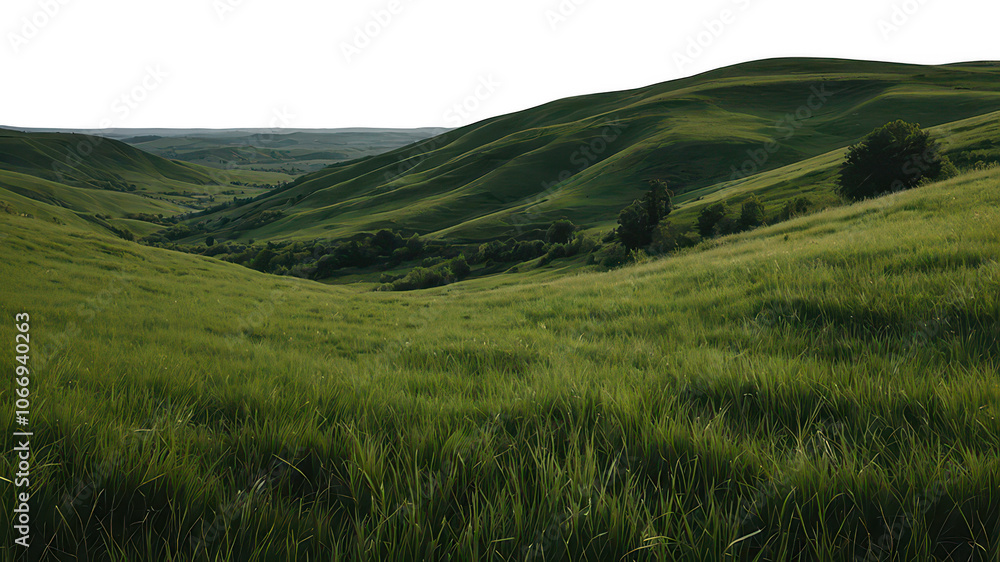 Obraz premium Green grassy hills, isolated, on transparent background, Png