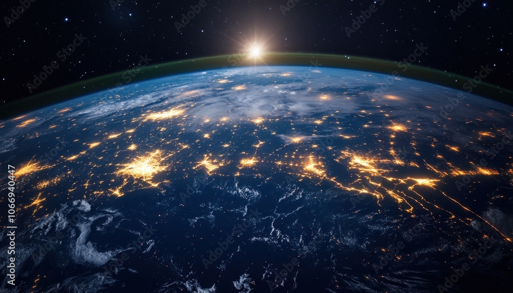 Fototapeta premium Aerial view of Earth from operation center showcasing planet's illuminated areas