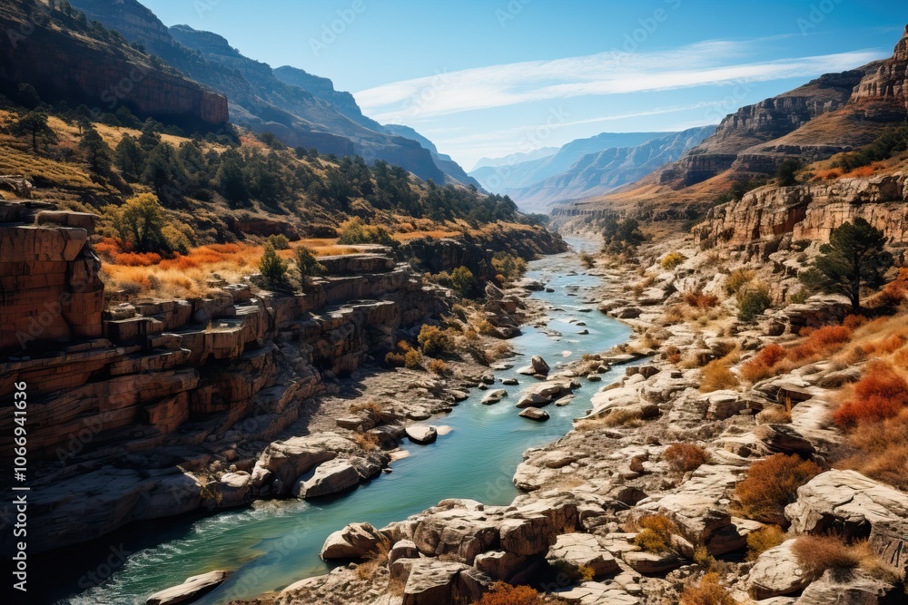 River and canyon, looking from top to bottom - bird's eye view River and canyon, looking from top to bottom - bird's eye view