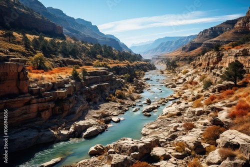 River and canyon, looking from top to bottom - bird's eye view