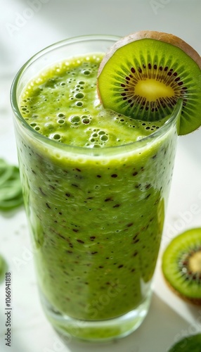 Vibrant Green Smoothie With Kiwi Slice