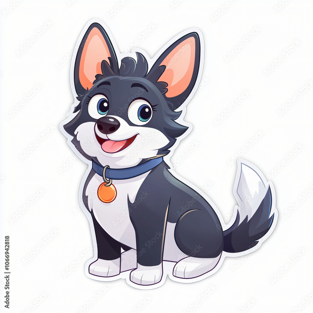 flat cutout vector sticker of cartoon puppy dog with customizable breed features, isolated on white background flat cutout vector sticker of cartoon puppy dog with customizable breed features, isolated on white background