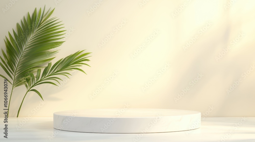 A white pedestal with a leaf on it A white pedestal with a leaf on it