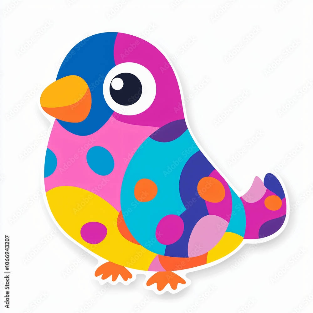 Fototapeta premium flat cutout vector sticker of customizable bird with vibrant plumage, isolated on white background
