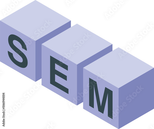 Purple cubes creating the acronym sem, representing search engine marketing