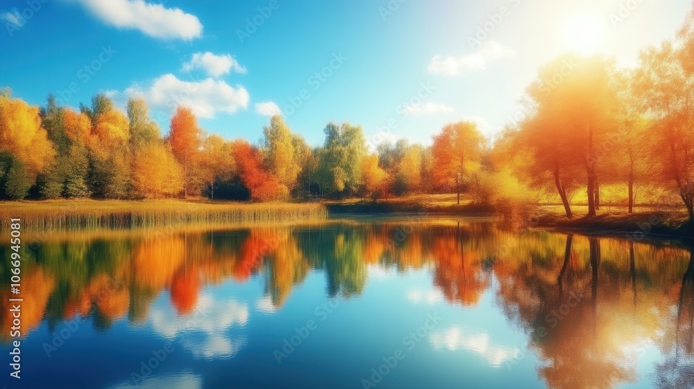 Reflections of autumn colors on a lake with copy space Reflections of autumn colors on a lake with copy space