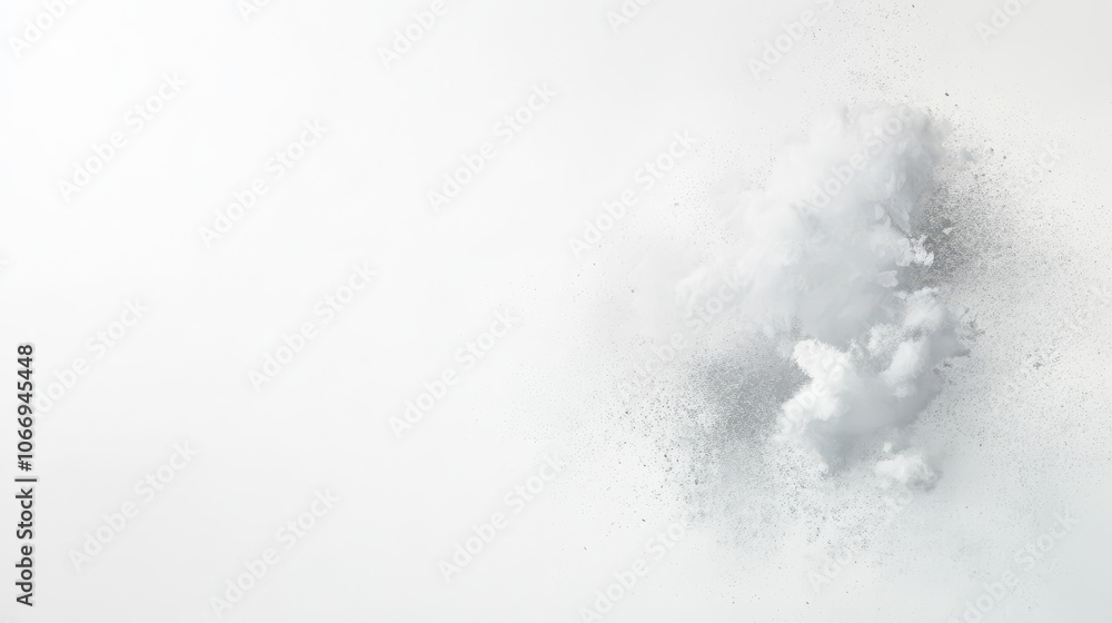 A white background with a cloud of white powder A white background with a cloud of white powder