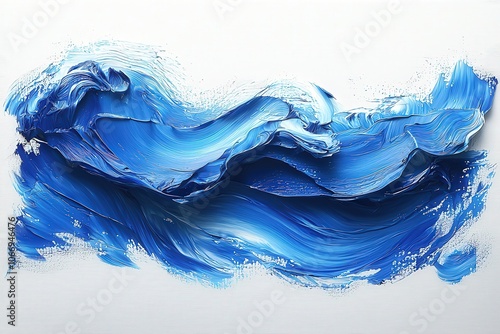 Abstract blue watercolor background with brush strokes and waves