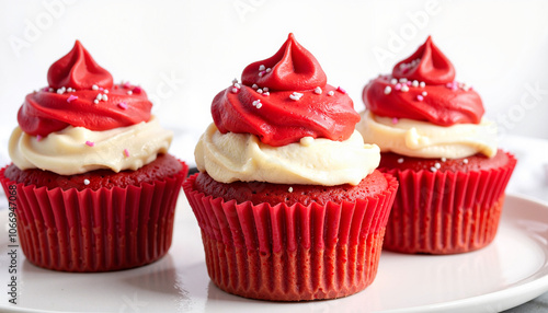 Cupcakes with Red and White Frosting on a Plate