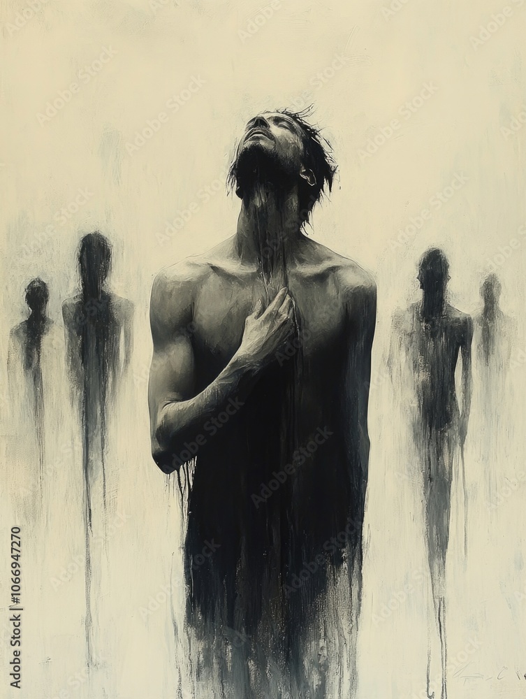 Abstract expression of solitude and despair in monochrome artwork Abstract expression of solitude and despair in monochrome artwork