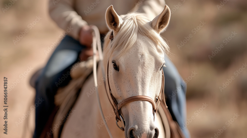 Obraz premium Rider Hands Gripping Reins on Sunny Trail